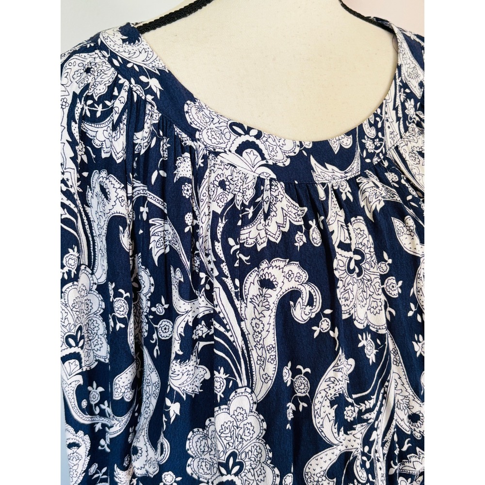 Talbots Plus Navy White Paisley Midi Dress with Belt Sz 1X High Low Hem - Picture 6 of 11